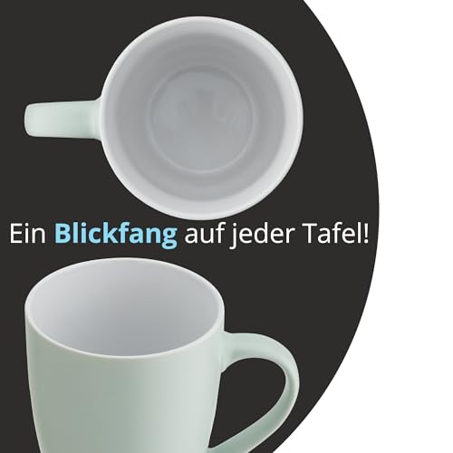 for friends 6 Stück Kaffeebecher 300ml aus hochwertigem Steinzeug, Kaffeetasse in mintgrün, Kaffeebecher mit Henkel, Spülmaschinen- & Mikrowellengeeignet