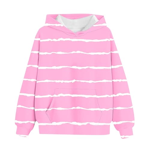 DDAPJ pyju Striped Hoodies for Girls Long Sleeve Tunic Sweatshirts Tween Girls Trendy Hooded Pullover with Pocket 3-14 Years3