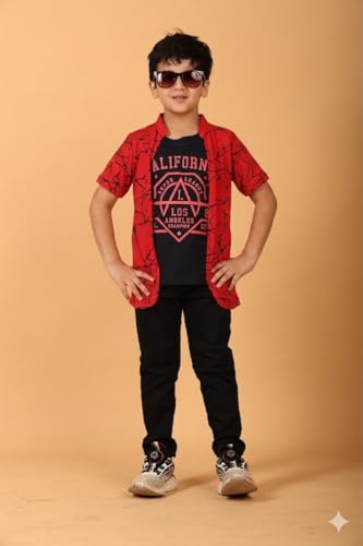 Image of Jam & Sugar Boys Cotton Printed T-Shirt with Attached Shrug Jacket - Half Sleeves