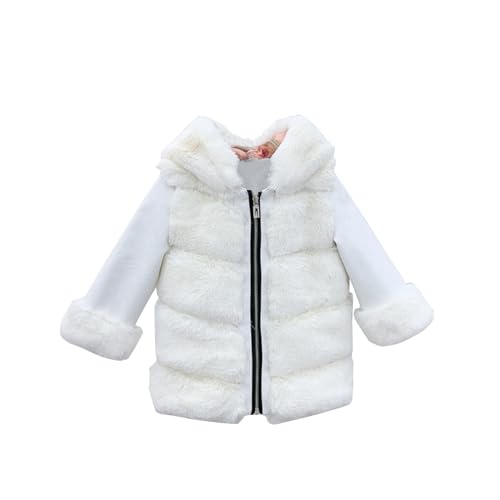 Girls Faux 𝐅𝘂𝗿 Wool Outerwear Toddler Wedding 𝐏𝐚𝗿𝐭𝐲 Dress Coat Winter Long Sleeve Warm Snow (White, 4-5 Years)