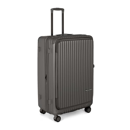 Image of SWISS MILITARY Polycarbonate Summit 360 Rotatable 8 Wheels 80cm Hard Trolley Luggage, Anti Theft Zip, TSA Lock, 15.6 inch Laptop Compartment, Expandable Storage Suitcase & Dust Cover Free Large Grey 137L