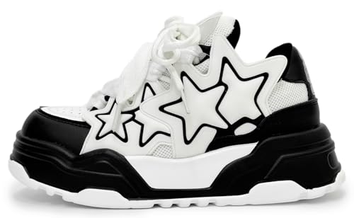 Star Shoes Y2k Sneakers Cute Shoes Chunky Sneakers for Women Anti-Slip Comfort Travel Outdoor Sport Female All-Match Round Toe Slip On for Daily Wear Girl