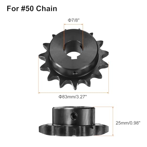 Image of uxcell #50 Chain Roller Sprocket B Type, 7 /8 inch Bore 15 Tooth Single Strand Chain Sprocket, Carbon Steel, Keyway with Set Screws