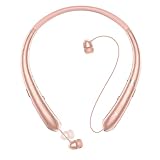 Finpola Bluetooth Neckband Headphones.Retractable Headphones with Vibration.IPX5 Sweatproof.Noise Canceling Mic & Headset Retractable for Sports.Music.Meetings (Rose)