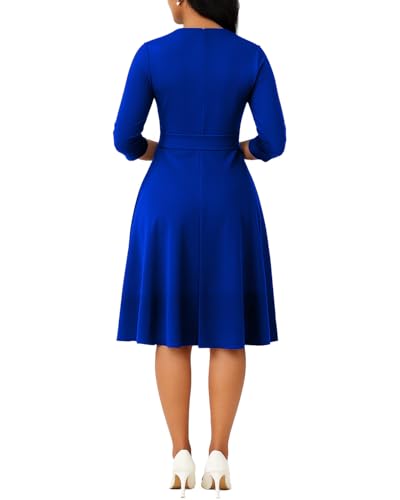 Image of Casual Dresses for Women Midi Church A-Line Fit and Flare Dress Crewneck 3 /4 Sleeve Party Dress
