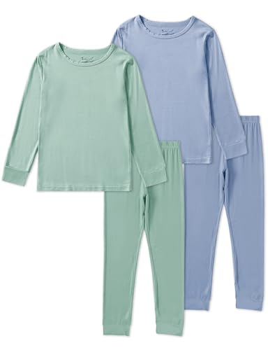 Baby Boys Girls Pajama Sets Toddler Long Sleeve Sleepwear Sets Rayon from Bamboo Pajamas Sets 4pcs PJs BlueCyan 9-10 Years