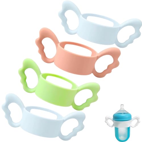 Image of 4Pack Bottle Handles Compatible with Boon Nursh Reusable Silicone Pouch Bottles, Cute Wing Design, Silicone Bottle Holder for Easy Grip, Quick Install, Easy to Clean