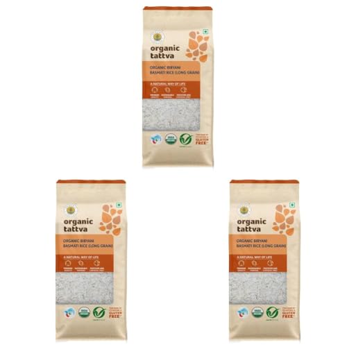 Image of Organic Tattva, Organic Biryani Basmati Gluten Free and Unpolished Rice, 1Kg (Pack of 3)
