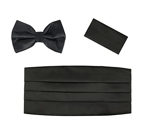 Image of TIE STUDIO Men's cummerbund, pocket square bowtie combo | micro | Superior finishing | Packaging - White Box | Size - adjustable & standard | pack of 3 |