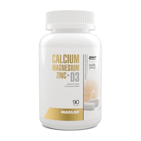 Maxler Calcium Magnesium Zinc Plus Vitamin D3 - Essential Minerals Supplement - Calcium 1000mg Magnesium 600mg Zinc 15mg Vitamin D3 600IU - Immune Support - 90 Calcium Magnesium Zinc D3 Tablets Cover