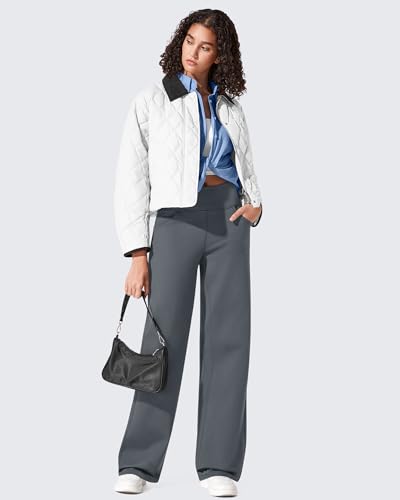 G4Free Wide Leg Work Pants for Women Fleece Lined Sweatpants Pants with Pockets Winter Slacks Warm Daily Outfits (Dark Grey,XL,33") — view 6
