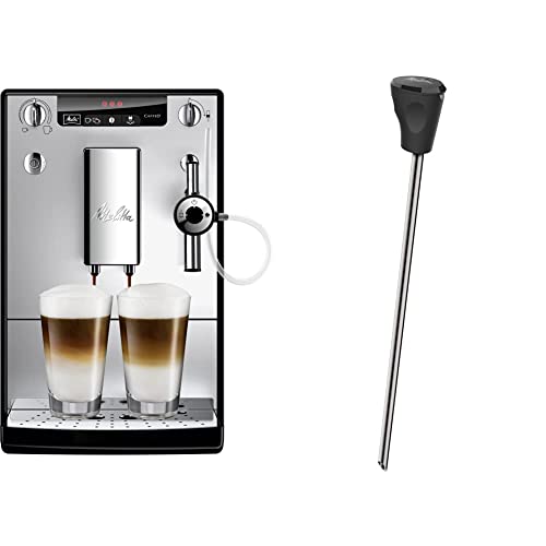 Melitta Caffeo Solo & Perfect Milk E957-103 Schlanker Kaffeevollautomat mit Auto-Cappuccinatore | Automatische Reinigungsprogramme Silber + Milchlanze für Kaffeevollautomaten, Edelstahl, Schwarz