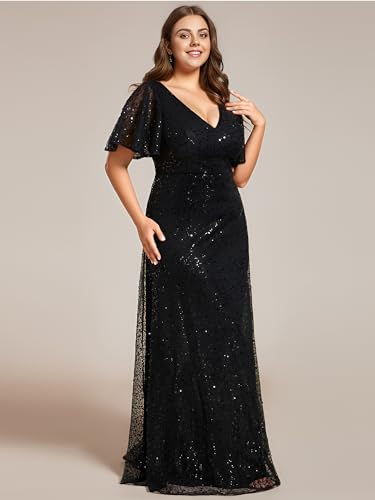Ever-Pretty Women's Elegant V Neck Sequin Short Sleeves A Line Floor Length Plus Size Formal Dresses Evening Gowns3