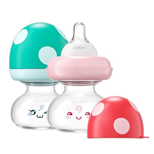 Image of YOHKOH Newborn Glass Baby Bottles with Slow Flow Nipple for 0+ Months, Wide Neck Feeding Bottle, 2.7oz/80ml (Multicolour, 2.7oz (Pack of 2))