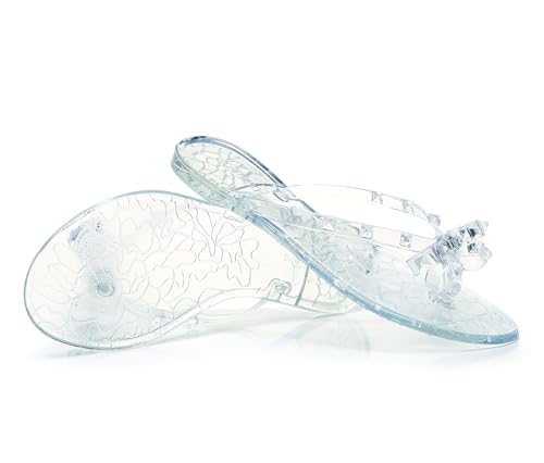 Image of Studded Jelly Shoes for Womens Bow Flip Flops Jellies Sandals Flat Black Summer Beach Thong with Rivets Strappy Slides Slip On