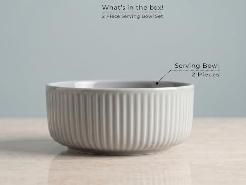 Image of Bodhi House Porcelain Large Serving Deep Bowl Set of 2 for Vegetable, Dal, Fruit, Cereal, Salad, Ramen, Mixing Bowl for Snack, Microwave Safe, Perfect for Dining and Gifting, Pearl Grey | 750 ml