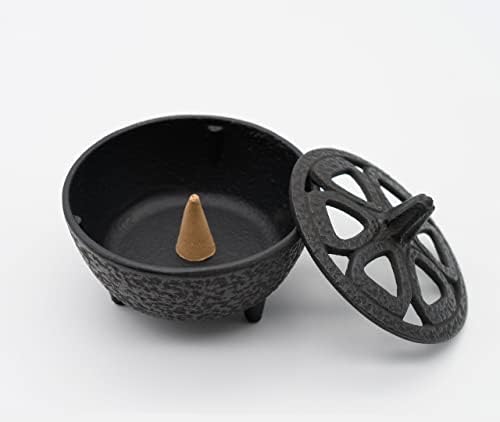 Zen Minded Cast Iron Japanese Lotus Shaped Incense Joss Stick Holder & Burner in Black - Can Be Used on Log Burner