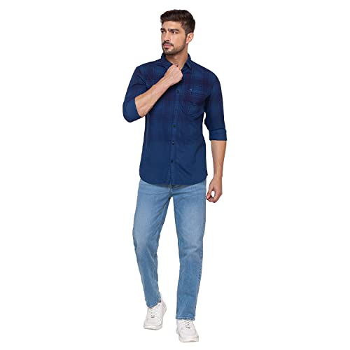 Image of Spykar Men's Regular Fit Raised Collar Full Sleeve Checked Casual Shirts