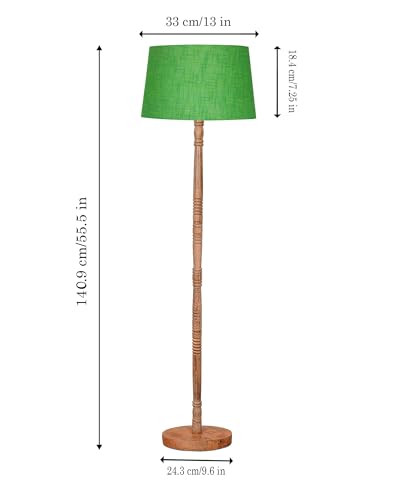 Image of Homesake Mid Century Modern Floor Lamp for Living Room | Hand Turned | Corner Lamp for Living Room, Stand Lamp with Fabric Lampshade for Bedroom, Study Room and Office, (Green)