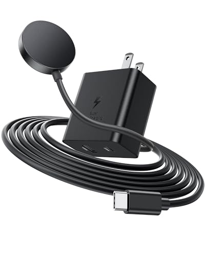 Comvin Compatible with Samsung Watch Charger, Magnetic Fast Charging for Galaxy Watch 6/6 Classic/7/5/5 Pro/4/4 Classic/FE/3/Active1 2, Wireless 4.9FT USB C Cord, 25W Dual Port Wall Charger