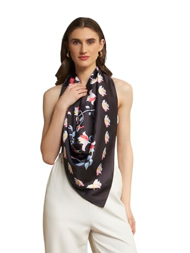 Image of Ravaiyaa - Attitude is everything Women Silk Digital Print Large Square Scarf Breathable Lightweight Neckerchief Printed Headscarf 40 inch x 40 inch Inch