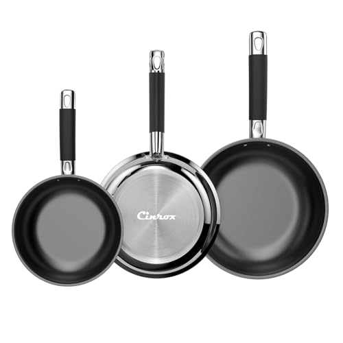 Non Stick Frying Pans, Stainless Steel Kitchen Nonstick Cookware Set of 3, 10” 11.5” 5” Pan, Compatible with All Stoves
