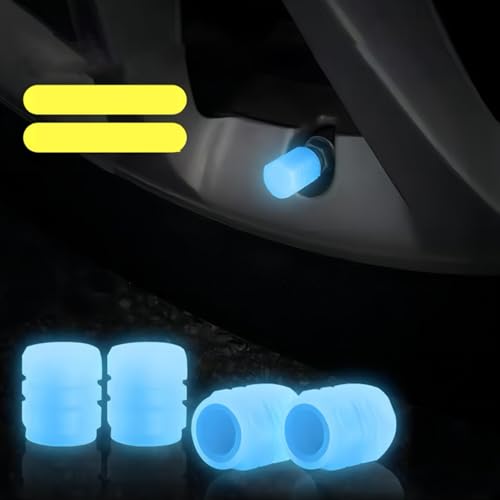 Tapas Luminiscentes para Válvula de Neumático, Tapas de Boquilla de Aire de Goma Premium que Brillan para Visibilidad Nocturna y Seguridad, con Protección contra Polvo y Agua, para Auto y Motocicleta (Azul) miniatura 4