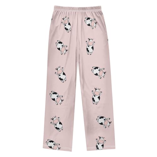 Cute Cow on Pink Boys Pants Boys Athletic Pants Long Pant for Boywith Pockets Wide-Leg Size 6-14Y2