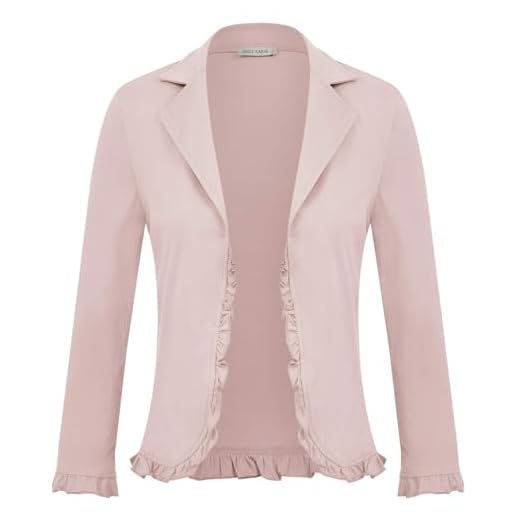 Women 3/4 Sleeve Bolero Shrug Cropped Blazer Suit Cardigan Jacket Light Pink 2XL