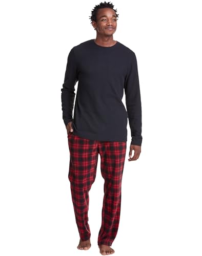 Hanes Mens X-Temp Waffle Knit Microfleece Sleep Set, M, Black-Red Plaid