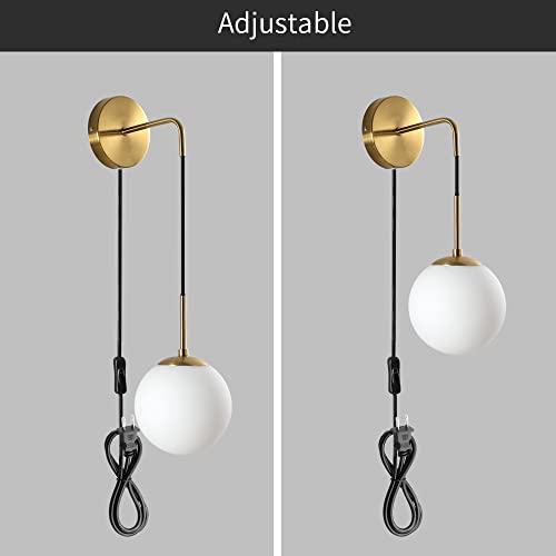 Wall Sconces Set Of Two,Plug In Wall Sconces,Antique Gold Wall Lamp With Plug In Cord And On/Off Switch,Hanging Wall Mounted Lights For Bedroom Living Room,Globe Frosted Glass Shade,No Wiring Required #TOP5