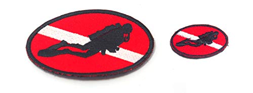 B57 Scuba Diving Diver Flag Rescue Embroidered Morale Patch 2 Pcs 9X6 cm and 4X2.5 cm Hook Backing (B)