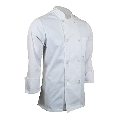 ChefsCloset Premium Classic Long Sleeve Chef Coat, Unisex Chefs Jacket, White, Medium
