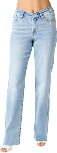 Judy Blue Women's High-Rise V Front Waistband Straight Jeans 82483 (Light Blue, 20 Plus)