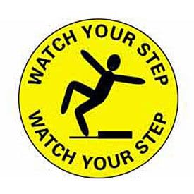National Marker WFS1 "Walk On, Watch Your Step" Floor Sign, 17" Diameter