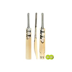 Wooden Kashmir Willow Cricket Bat with 2 Practice Tennis Balls, Lightweight, Ideal Training/Practice for Home/Club Play/Beach/Backyard Cricket
