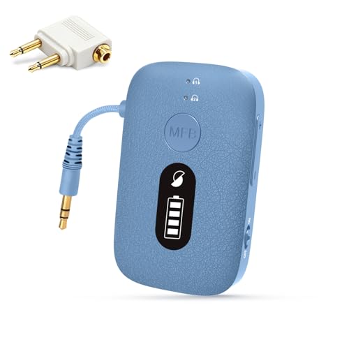 Image of SIMOLIO Airplane Bluetooth Transmitter, 20 Hr Battery, Supports 2 Earbuds /Wireless Headphones, 3.5mm AUX Wireless Audio Transmitter for TV, Gym Equipment, Controller, MP3 Player