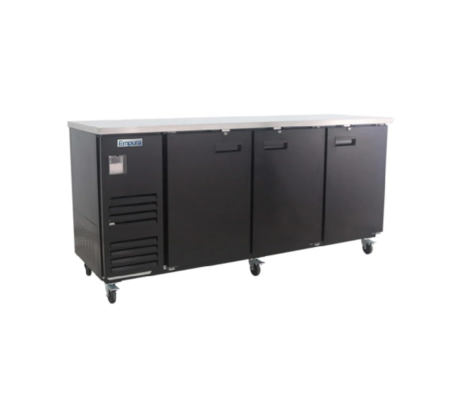 EMPURA 90" Back Bar Cooler Cabinet with Three-Swing Solid Doors | Commercial Refrigerator Fridge for Beverage Beer Soda | 25.3 Cu. Ft. | 90.0"W x 27.64"D x 42.5"H, Black Steel Exterior Finish, 115V