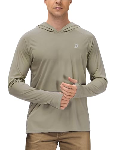 Roadbox Mens UPF 50+ Sun Protection Shirts, Outdoor UV Long Sleeve Fishing Hoodie Shirt for Hiking Running Workout Swimming