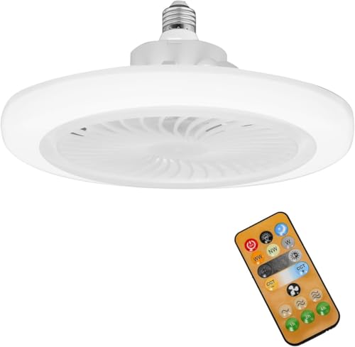 AHUJA INTERNATIONAL Ceiling Fans Light with Remote Control 30W E27 Ceiling Light with Fan, 3 Speeds 3 Colors, Smart Ceiling Fans Decorative,Quiet Ceiling Fan for Small Spaces Bedroom Home Office