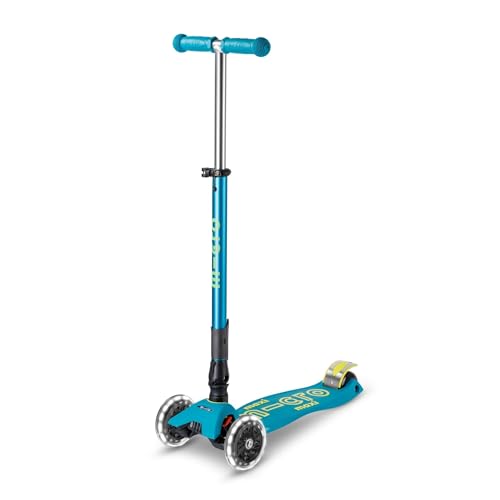 Micro | Trottinette Enfant Maxi Deluxe Pliable LED | Trottinette 3 Roues | Guidon Ajustable | Roues Lumineuses | 5-12 Ans | Bleu Pétrole