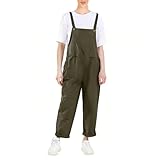 Zidoley Dungarees for Women, UK Style Women's Dungarees Loose Adjustable Casual Jumpsuit for Ladies with Pockets, Adjustable Straps (L, Green)