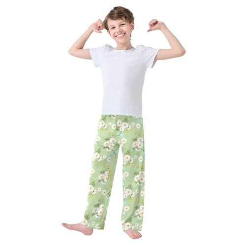 Daisy Floral Dragonfly Boys Long Pants Soft Trousers Elastic Waist Kids Lounge Bottoms with Pockets S-XL2