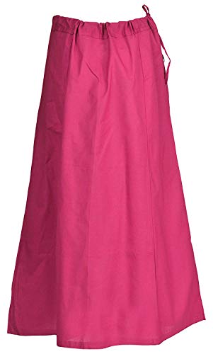 Indian Trendy Sari Petticoat Cotton Stitched Adjustable Waist Saree Underskirt Lining Skirt (One Size (Waist: 26" - 42" || Length: 38"), Hot Pink)