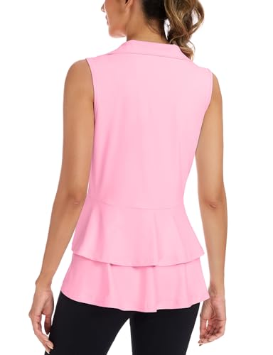 Luranee Golf Vest Women,Sleeveless Golf Shirts Full Zip Golf Jacket Summer Causal Lightweight Vest For Hiking Workout Summer Pockets Pink S