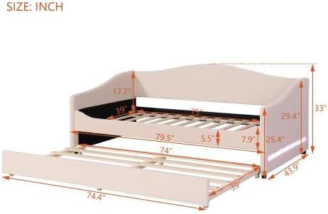 Miniatura 2 de MERITLINE Sofá cama tapizado de tamaño individual con nido y LED, marco de cama de día de forro polar con listones de madera maciza, sofá cama
