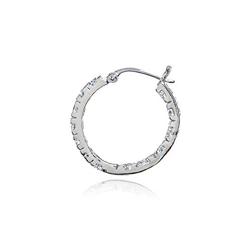 Sterling Silver Polished 3mm Inside Out Round AAA Cubic Zirconia Hoop Earrings, 20mm or 25mm2