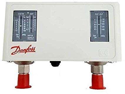 Dual Auto Pressure Switch (Range: -0.2 to 7.5 bar, Power Supply: AC- 400 V, DC- 220 V, Pressure connection: 1/4) for Water Pump Control, Industry Applications by Danfoss - Model: KP-15 (Pack of 2)