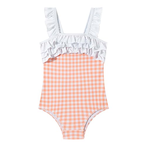 Image of LIZENS Girls One Piece Swimwear Checker Print Ruffles Bathing Suit for Kids Size 2-12