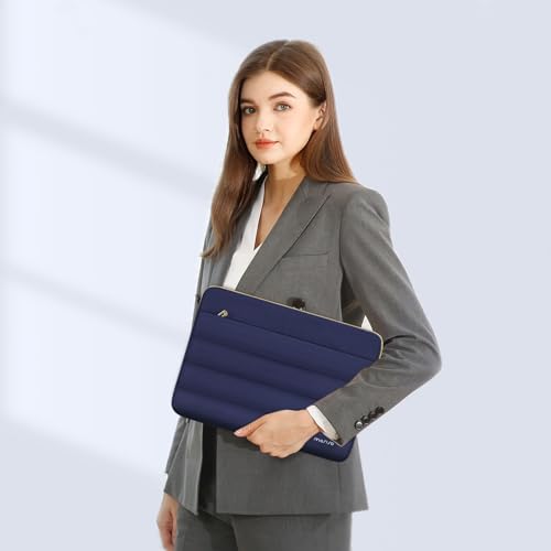 Image of MOSISO 13-14 inch Laptop Case, 13.3 inch Puffy Laptop Sleeve Compatible with MacBook Air 13 13.6 M3 M2 M1 /Pro 13 /Pro 14, HP, Dell, ASUS, Lenovo, Polyester Horizontal Bag with Small Case, Navy Blue